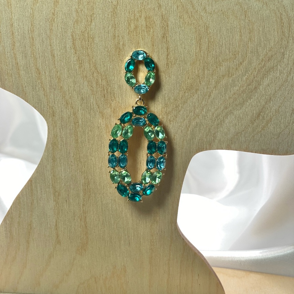 Shades of Green Diamonds Bohemian Oval Alloy Earrings